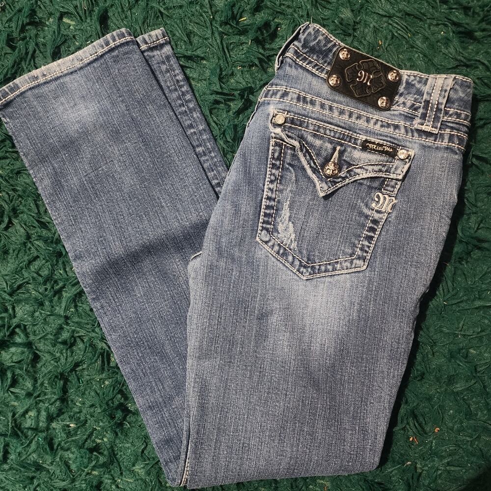 Miss Me Light Blue Flared Jeans with Embroidered Pockets